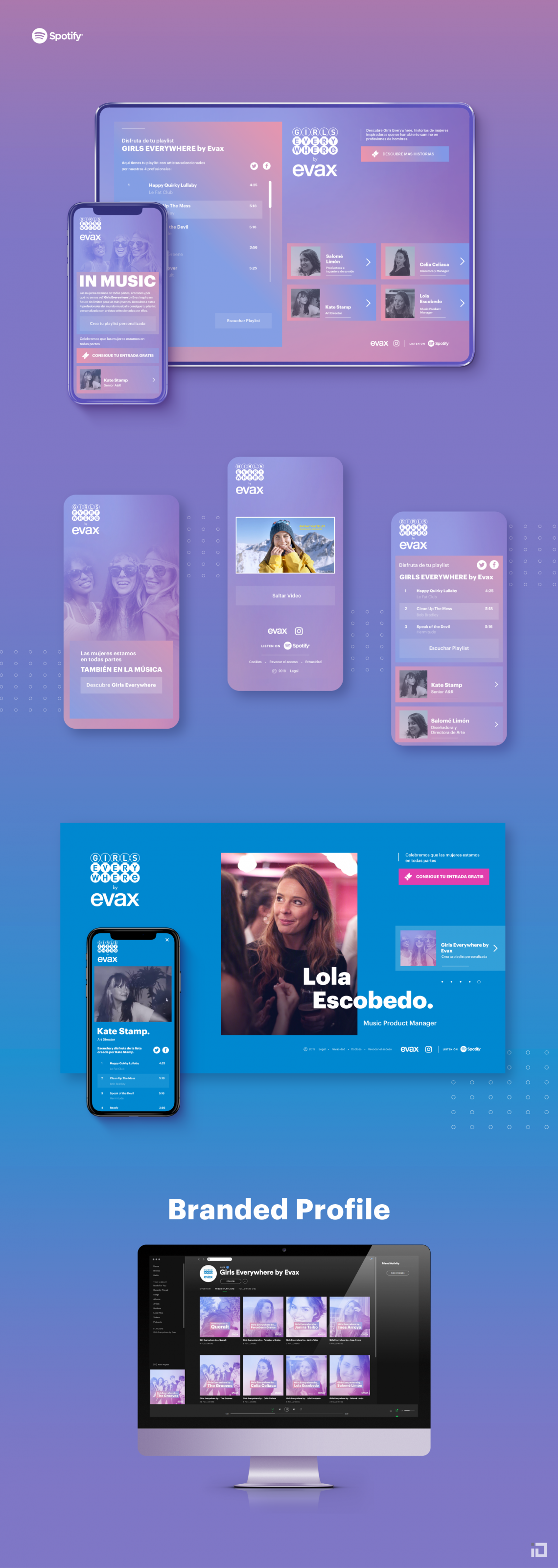 EVAX 'Girls Everywhere' - Spotify digital campaign - Binalogue - UX, Web design & development